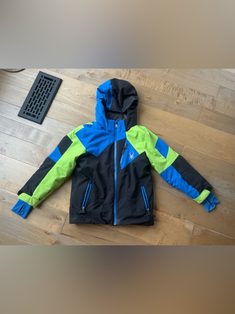 Spyder Black Blue Lime Colorblock Hooded Kids Raincoat